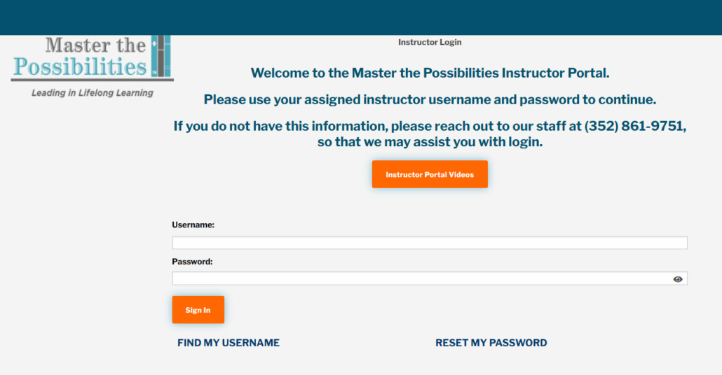 Instructor portal screenshot